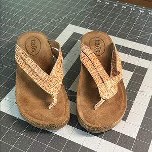 Taos Flip Flops Wedges Brown and Tan Sandals